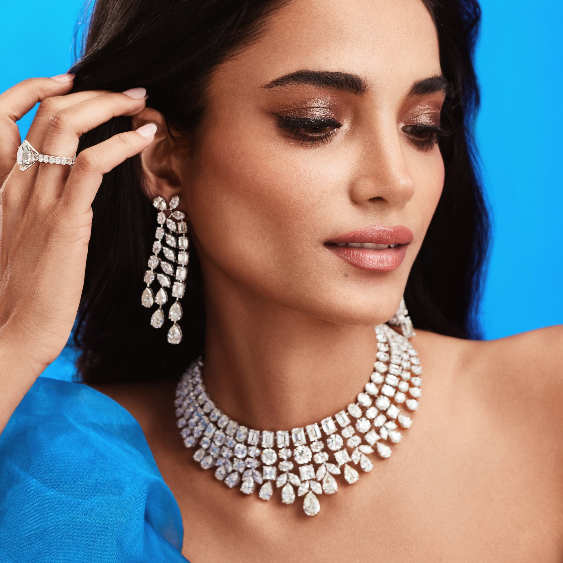Diamond Cascade Choker and Earrings Set