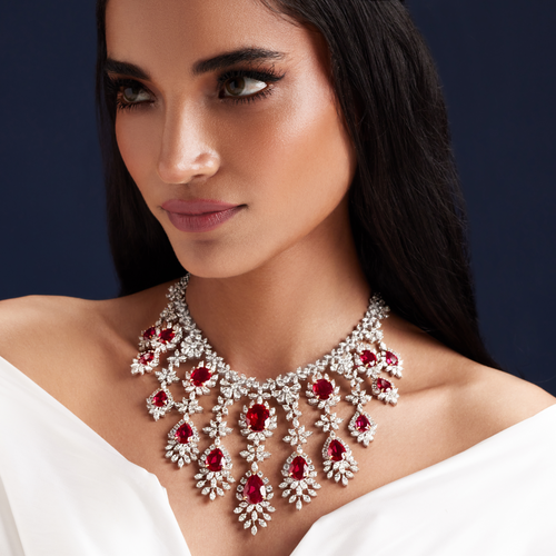 Crimson Majesty Ruby & Diamond Fringe Necklace