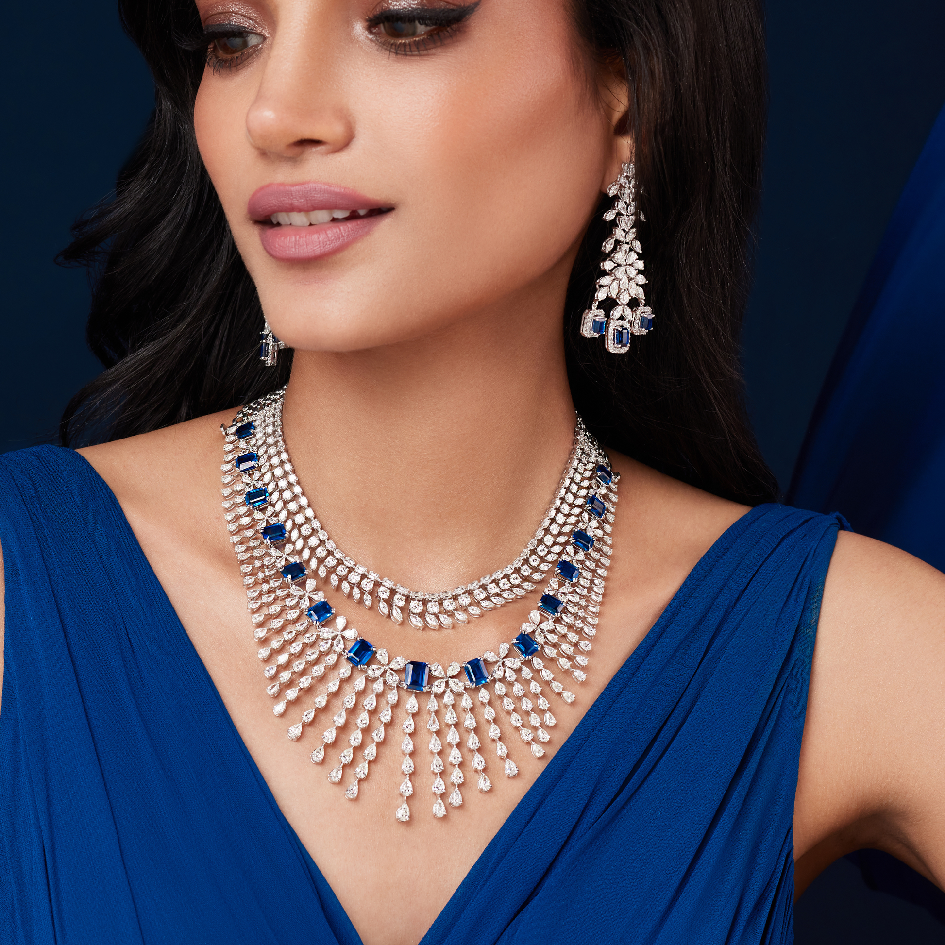 Sapphire Radiance Diamond Chandelier Earrings