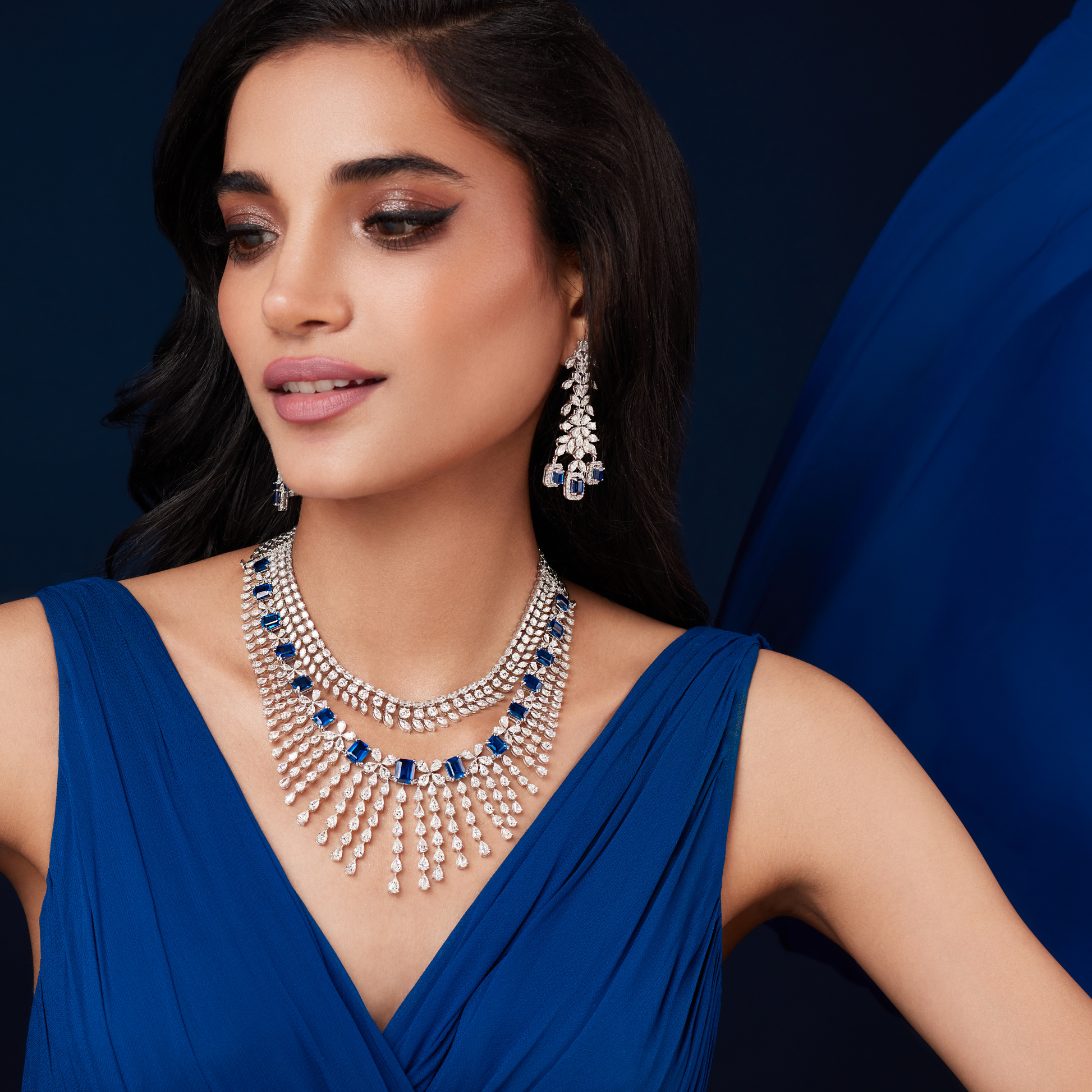 Royal Blue Sapphire & Diamond Radiance Set – Necklace & Earrings