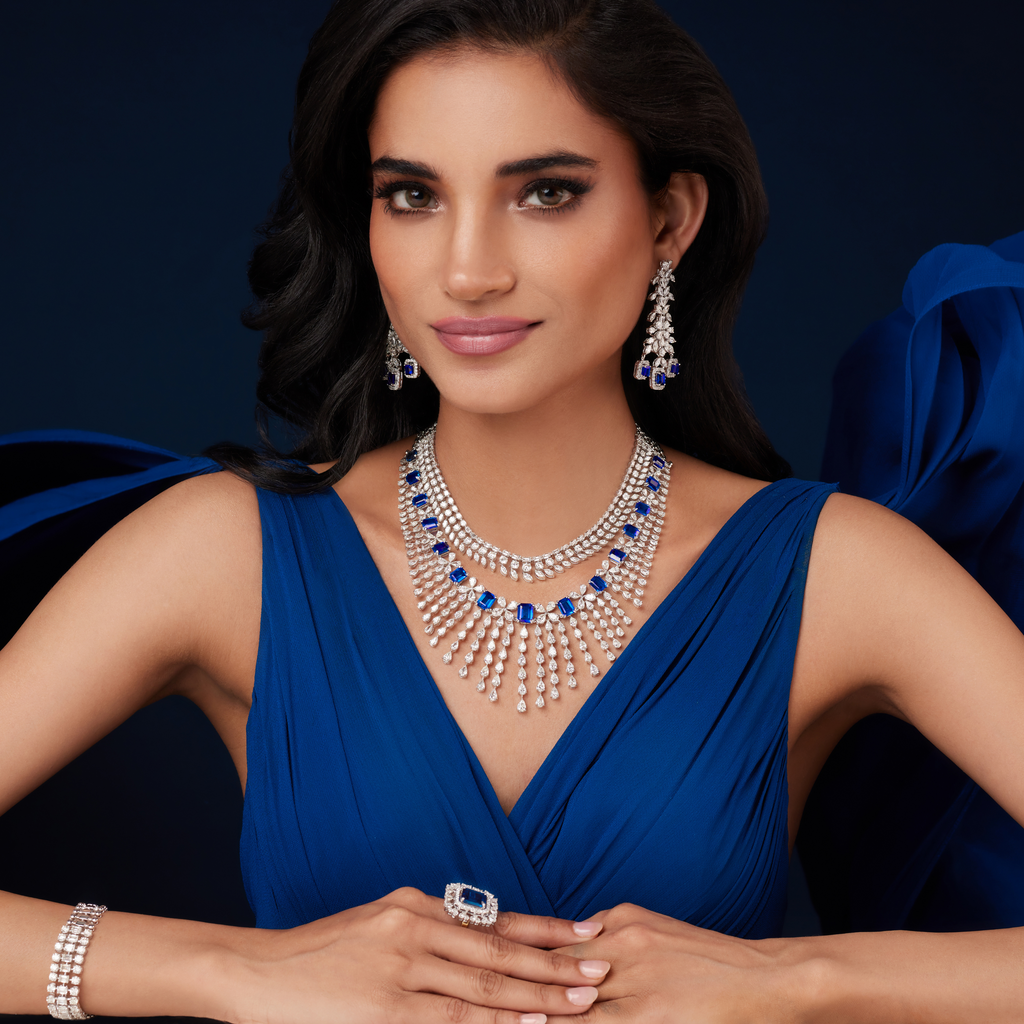 Royal Blue Sapphire & Diamond Radiance Set – Necklace & Earrings