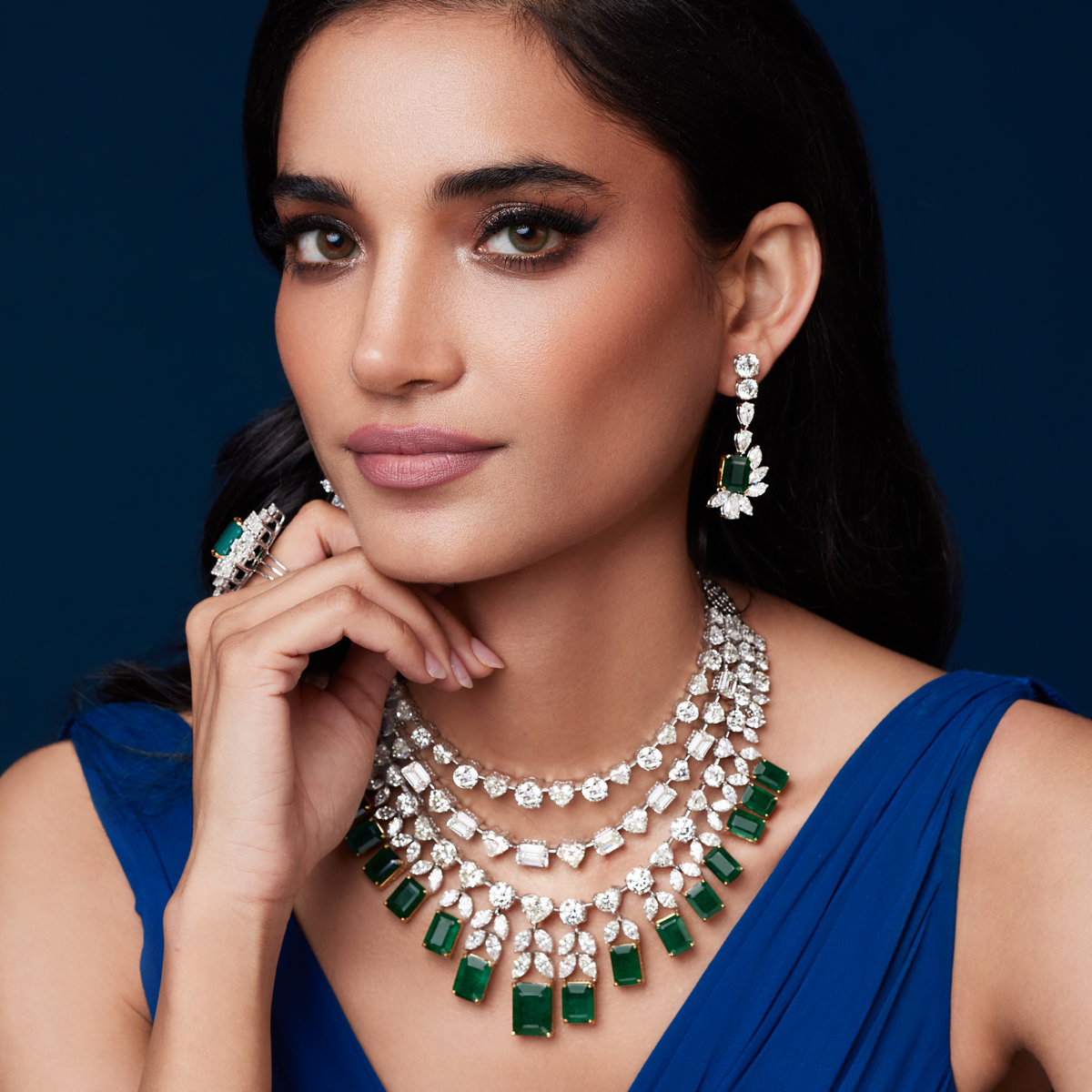 Regal Emerald Diamond Ensemble – Necklace, Earrings & Ring