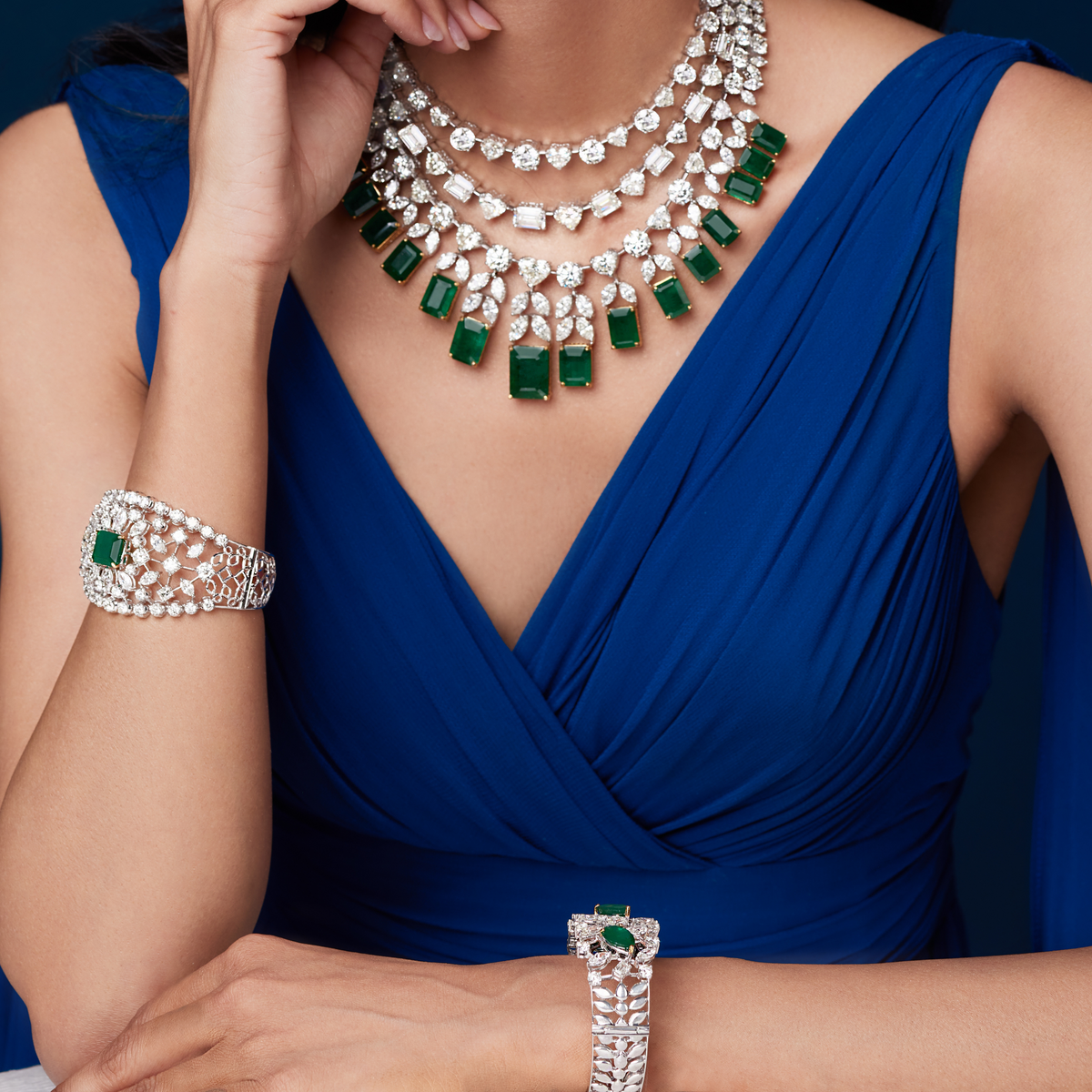 Regal Emerald Diamond Ensemble – Necklace, Earrings & Ring