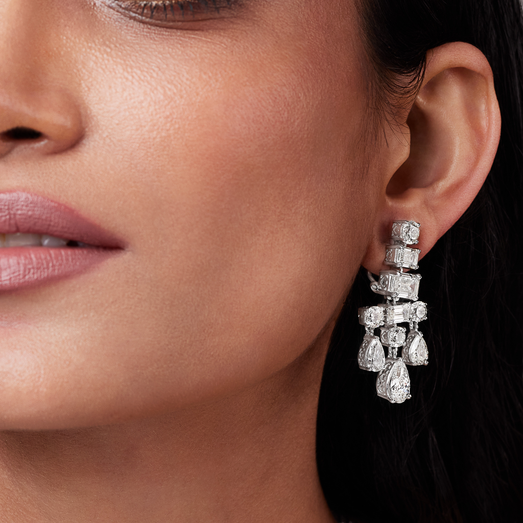 Sculpted Geometry Diamond Chandelier Earrings