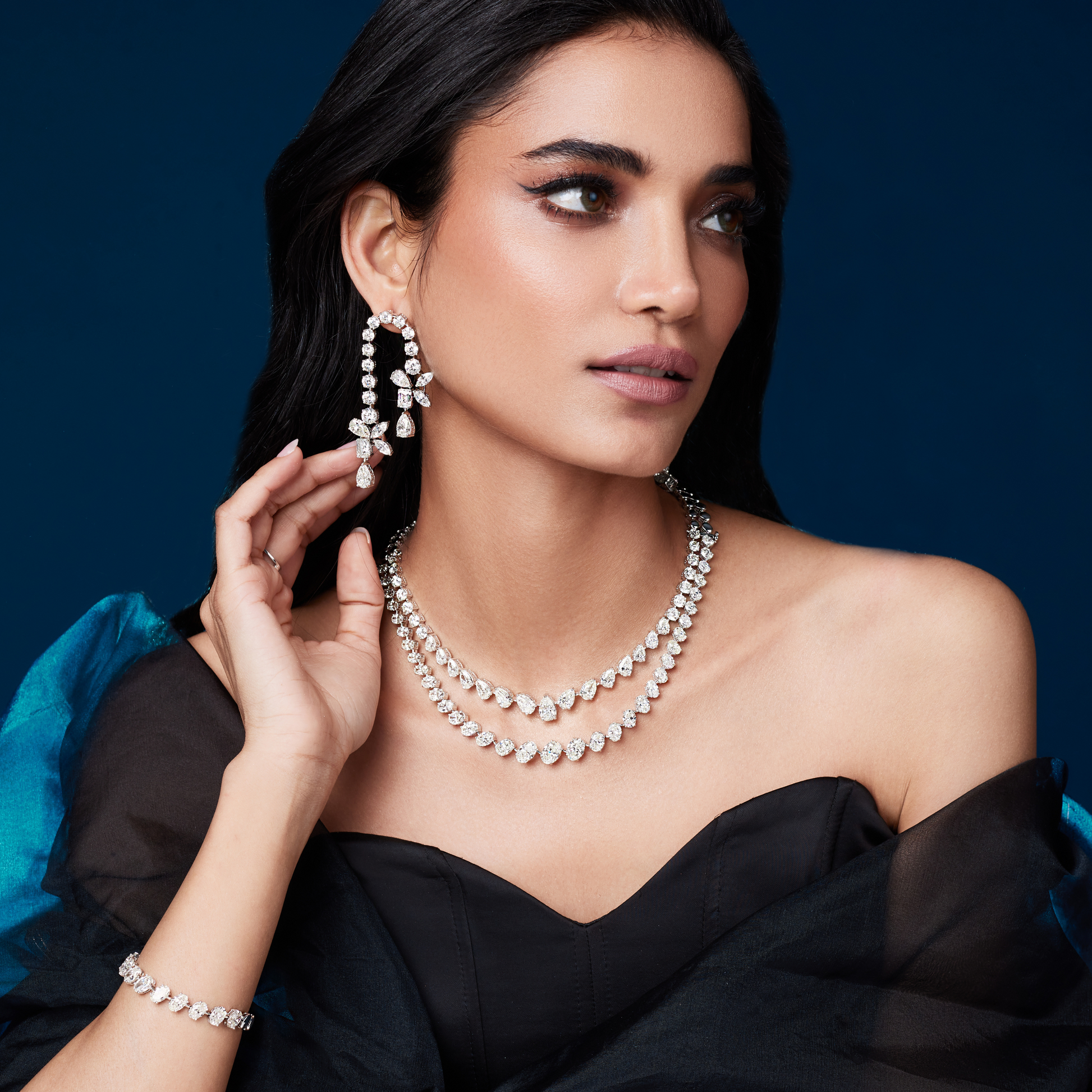 Stellar Cascade Diamond Ensemble – Necklace, Earrings & Bracelet