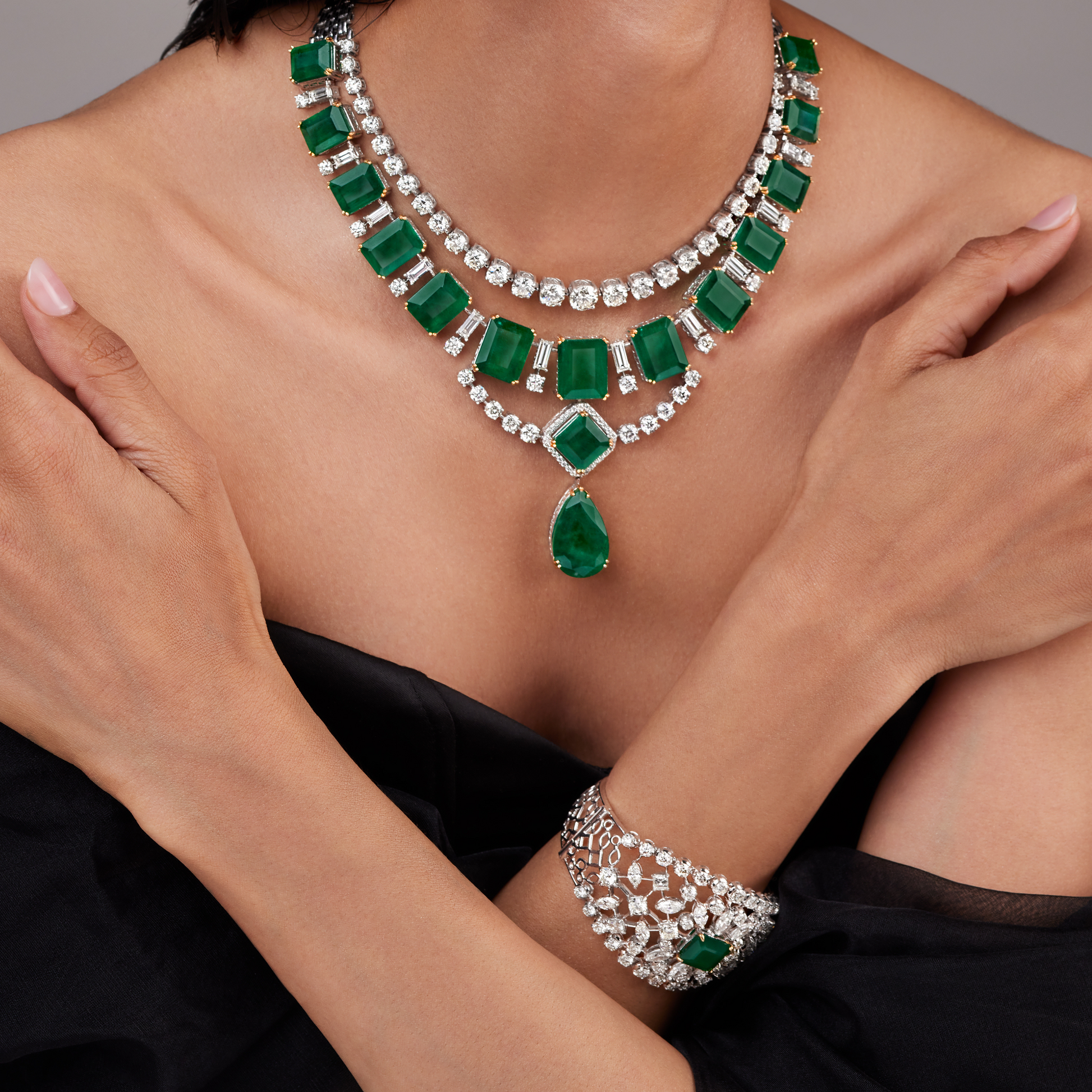 Imperial Emerald Diamond Set – Necklace & Earrings
