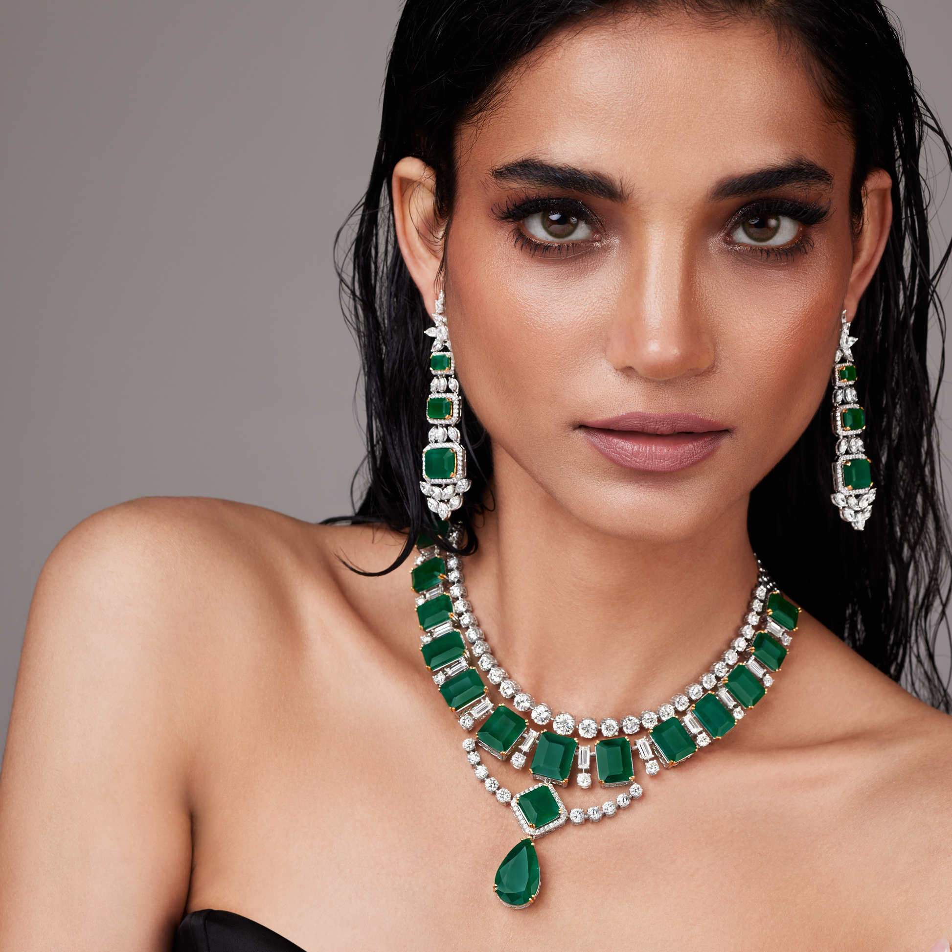 Imperial Emerald Diamond Set – Necklace & Earrings
