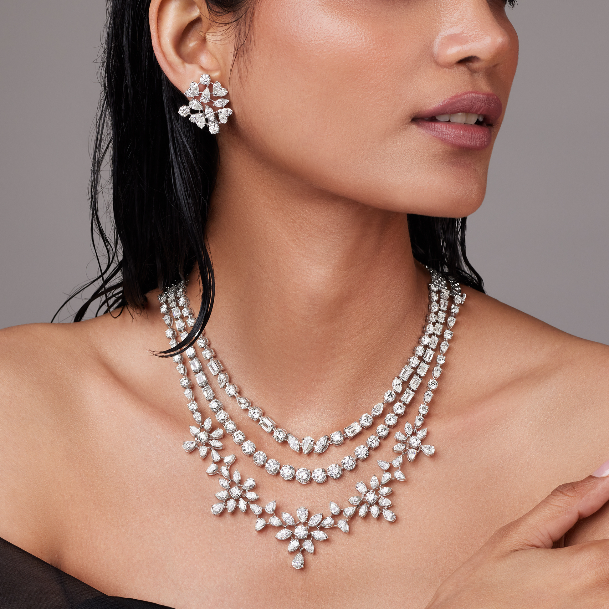 Celestial Bloom Diamond Ensemble – Necklace, Earrings & Bracelet