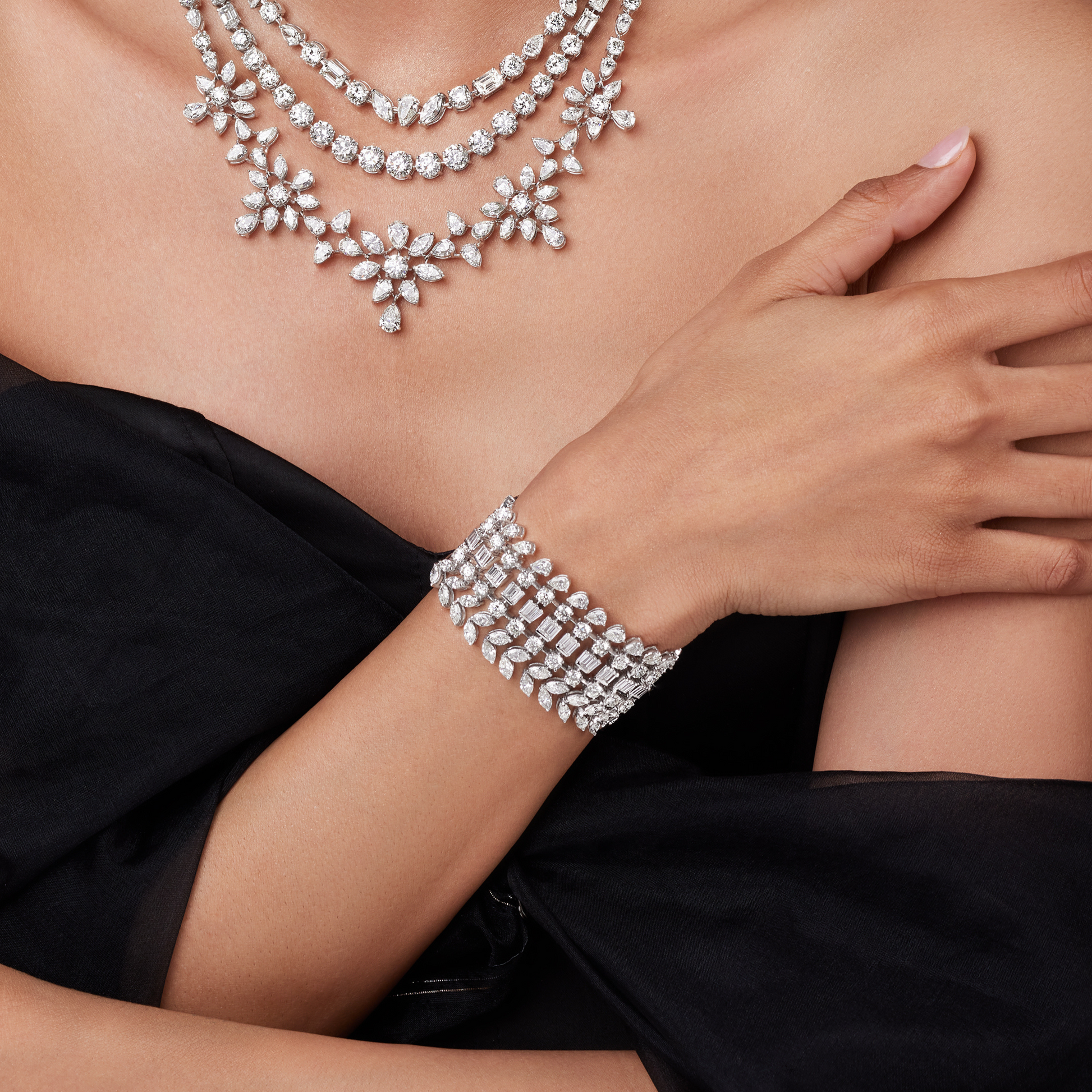 Celestial Bloom Diamond Ensemble – Necklace, Earrings & Bracelet