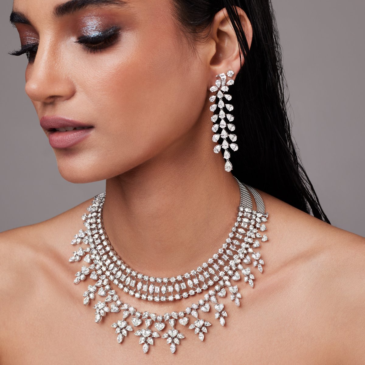 Ethereal Garden Diamond Set – Necklace & Earrings