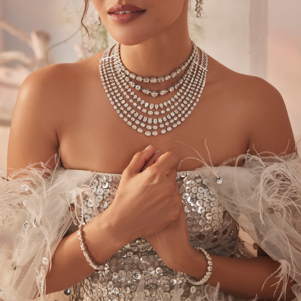 Radiant Rows Diamond Set – Necklace, Earrings & Bracelet