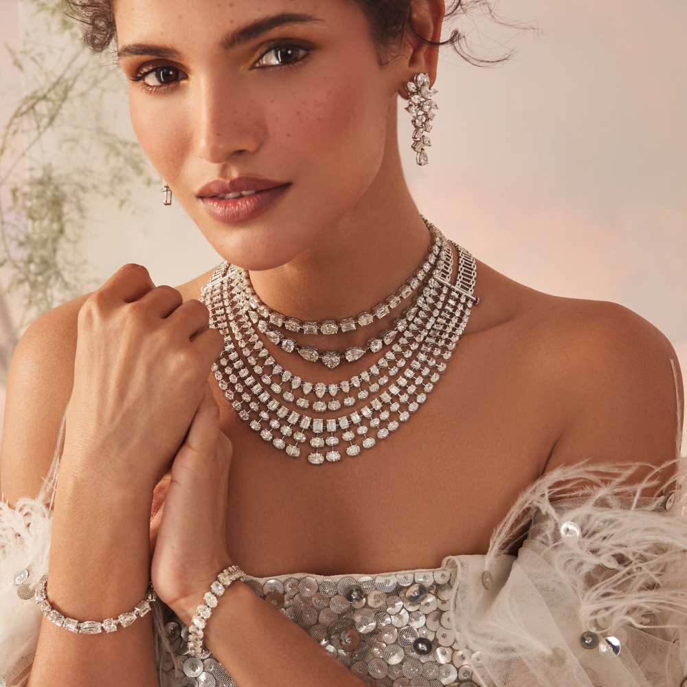 Radiant Rows Diamond Set – Necklace, Earrings & Bracelet