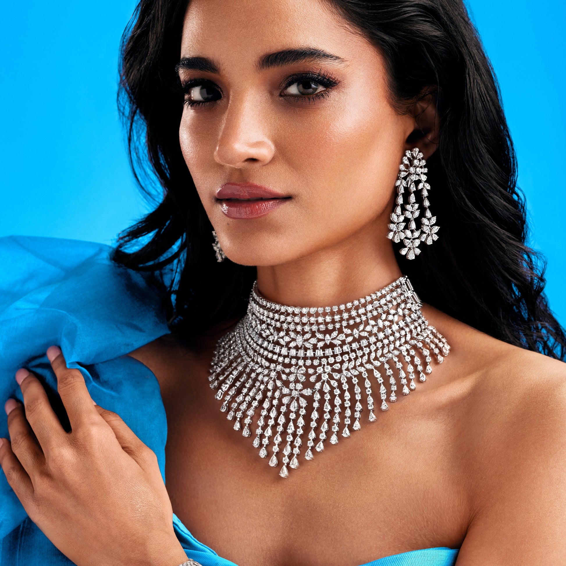 Diamond Fringe Choker Set
