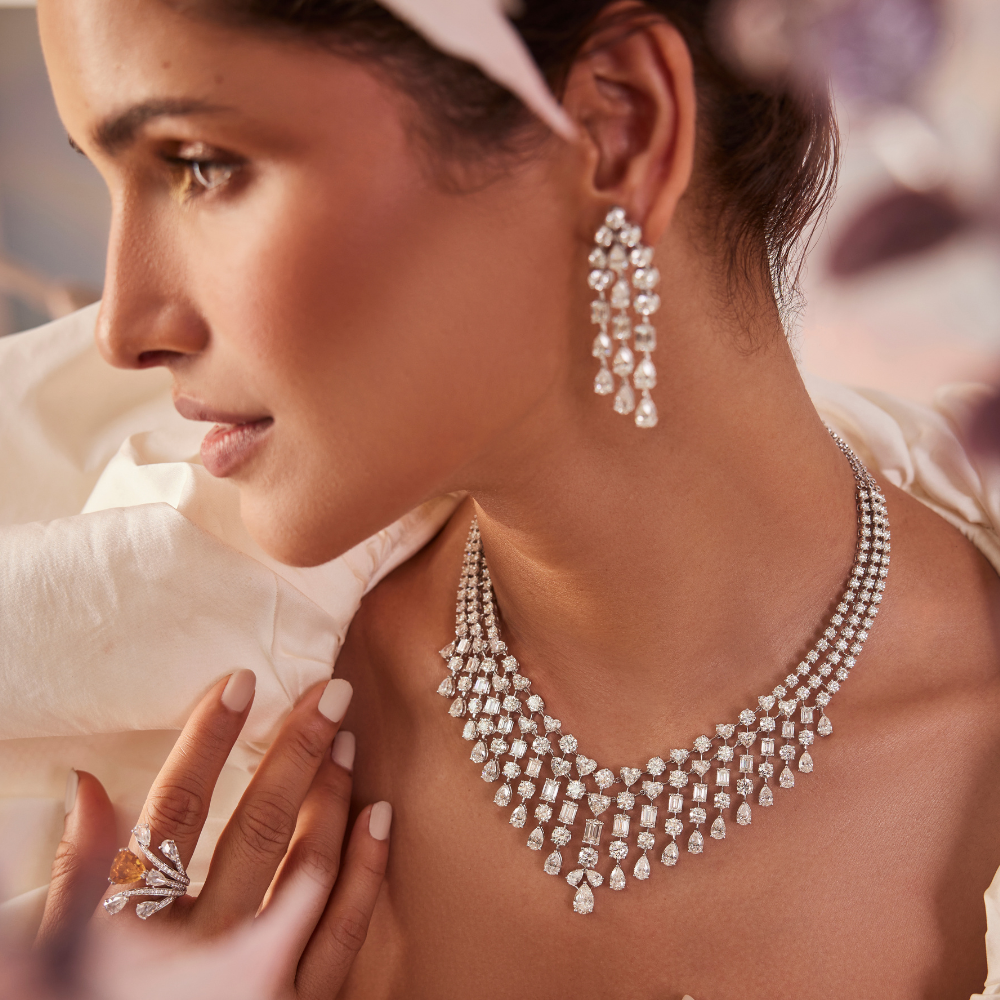 Dewdrop Radiance Diamond Set – Necklace, Earrings & Cocktail Ring