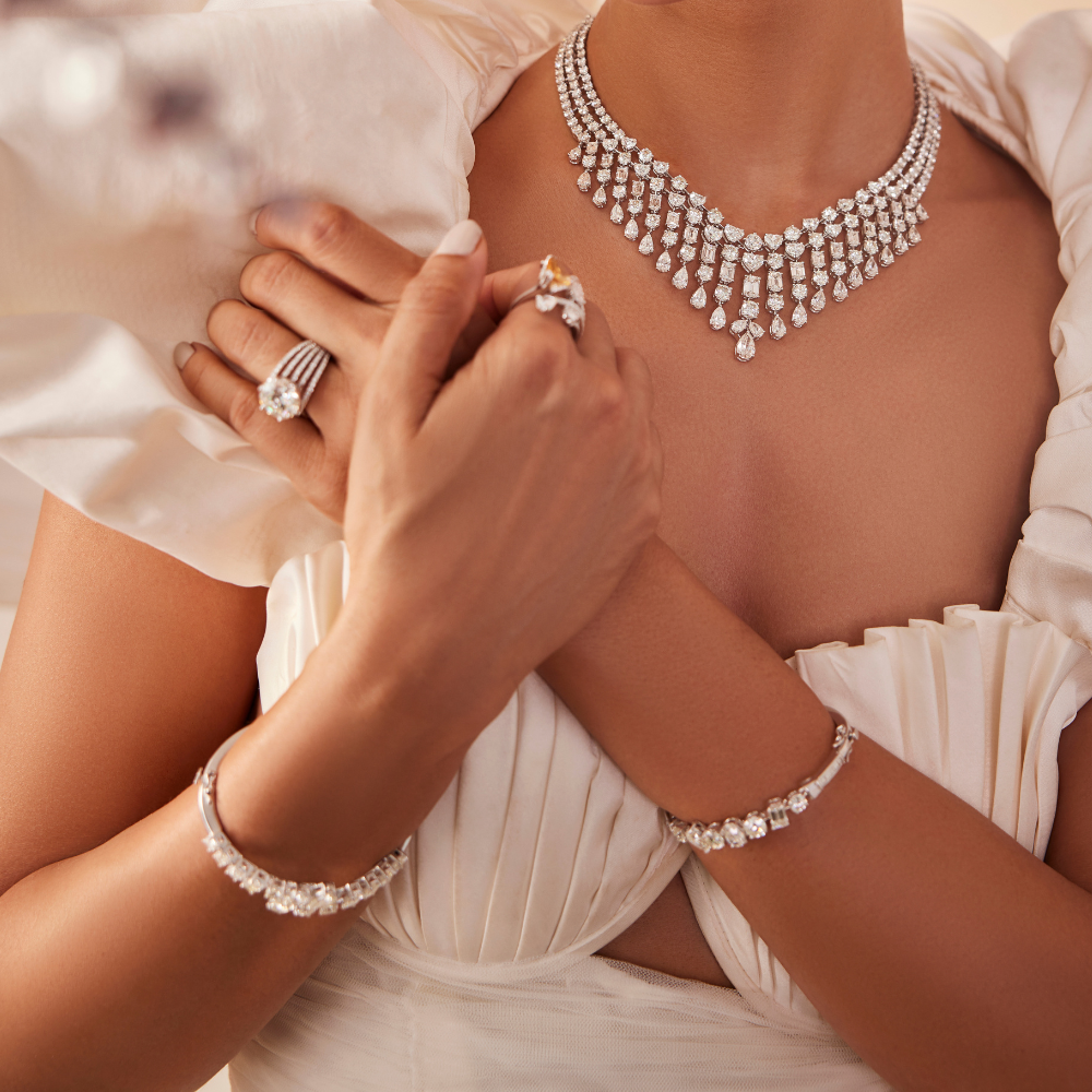 Dewdrop Radiance Diamond Set – Necklace, Earrings & Cocktail Ring
