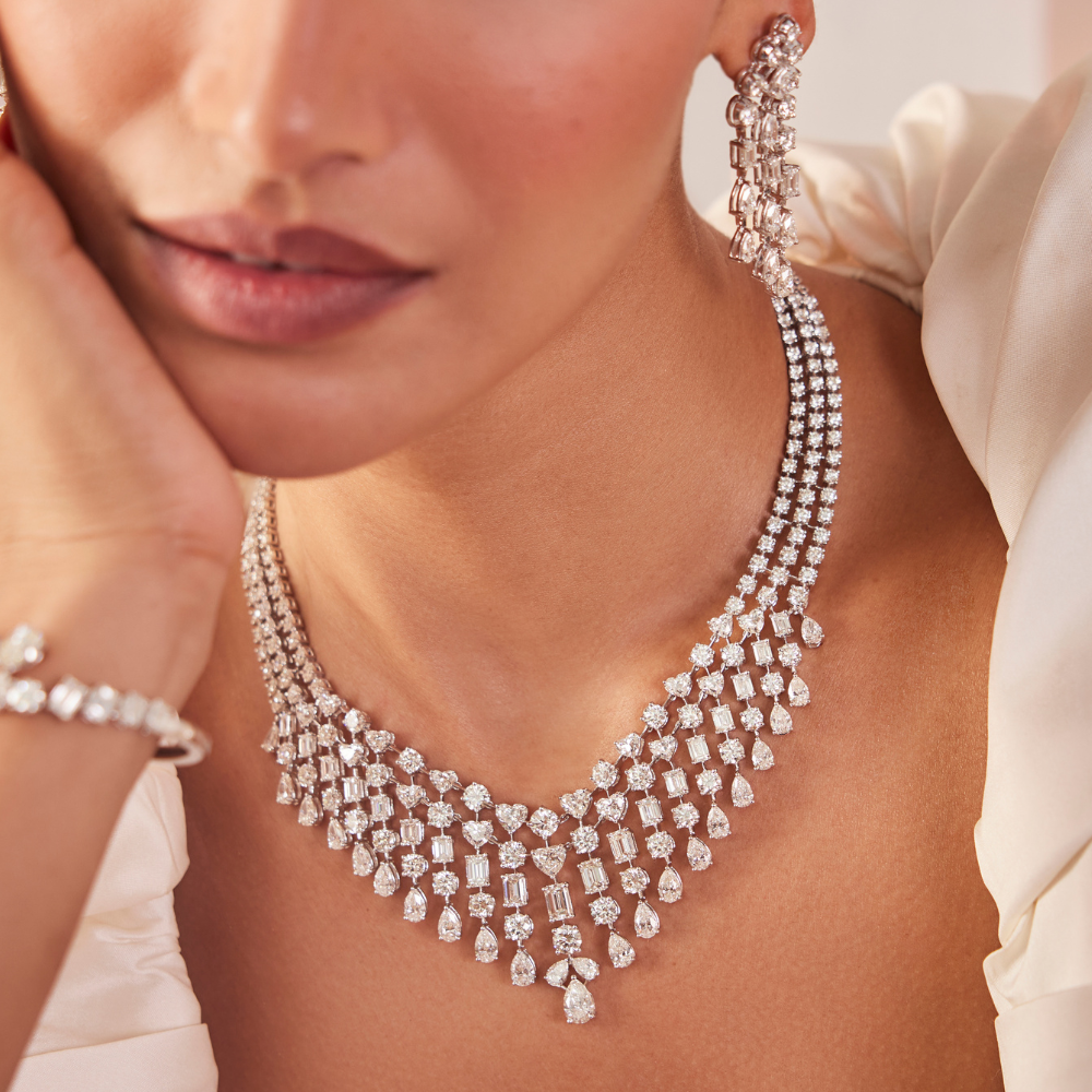 Dewdrop Radiance Diamond Set – Necklace, Earrings & Cocktail Ring