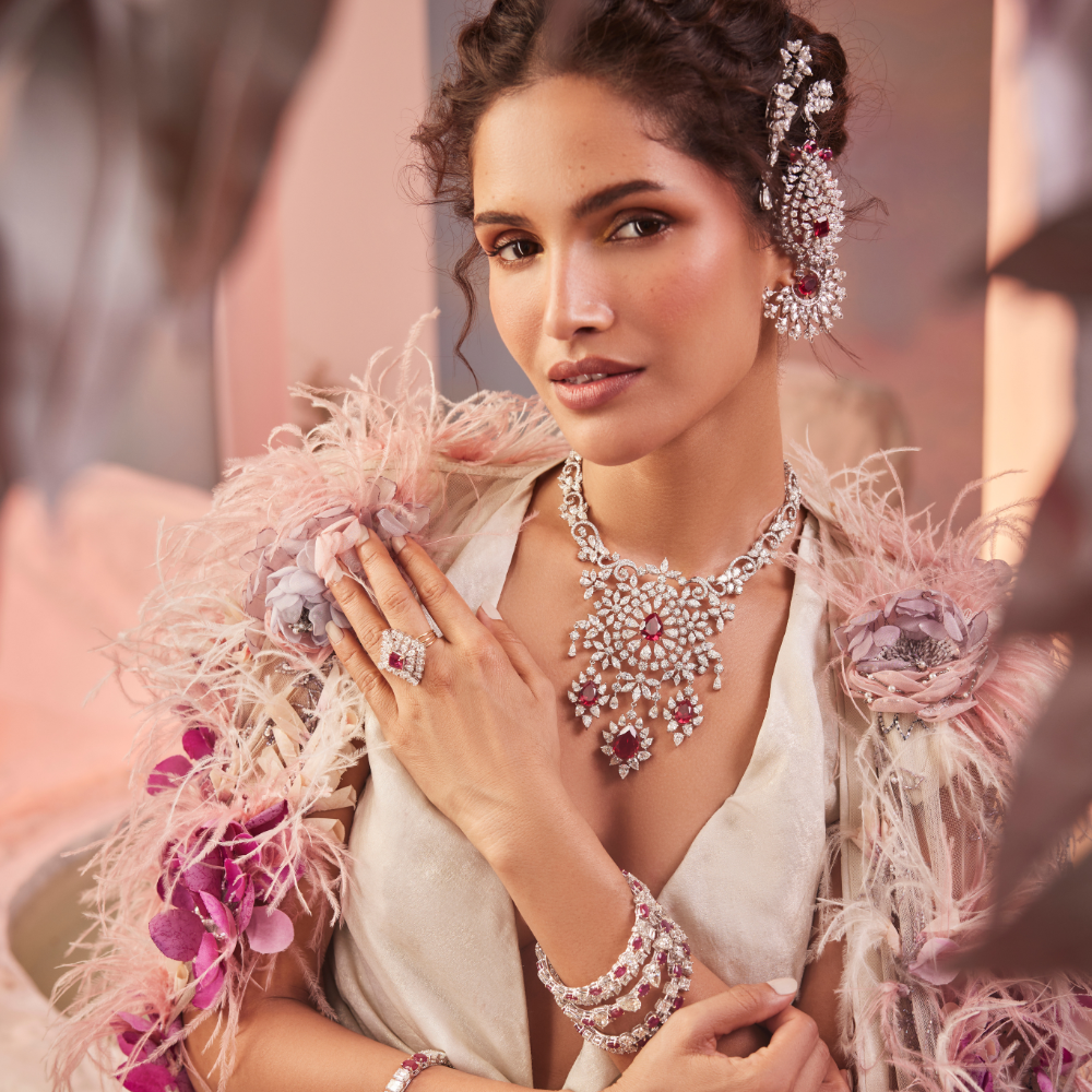 Royal Bloom Ruby & Diamond Set – Necklace, Earrings & Ring