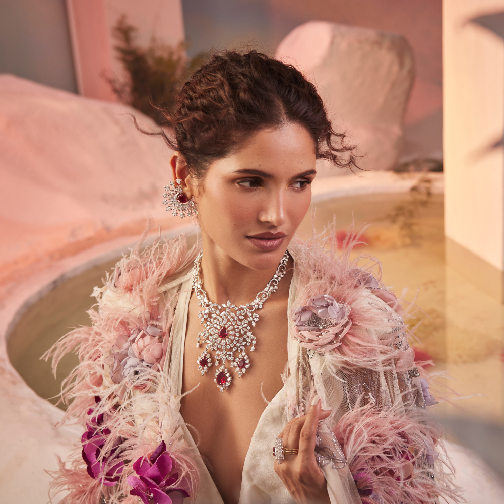 Royal Bloom Ruby & Diamond Set – Necklace, Earrings & Ring