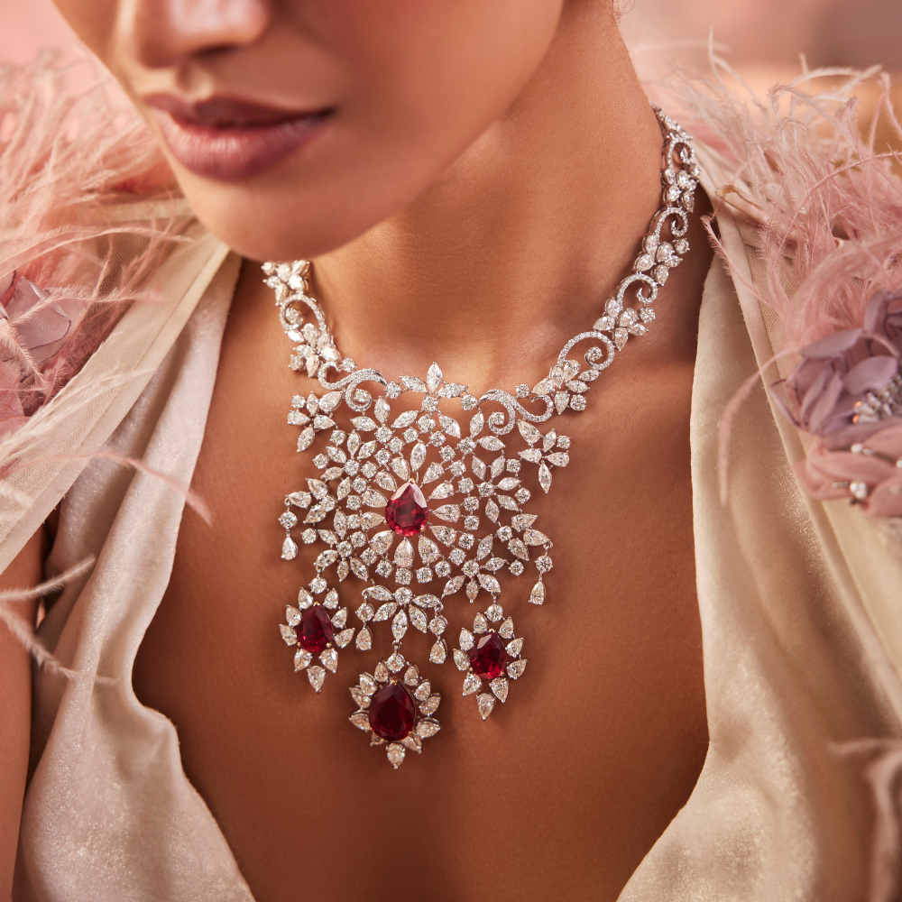 Royal Bloom Ruby & Diamond Set – Necklace, Earrings & Ring