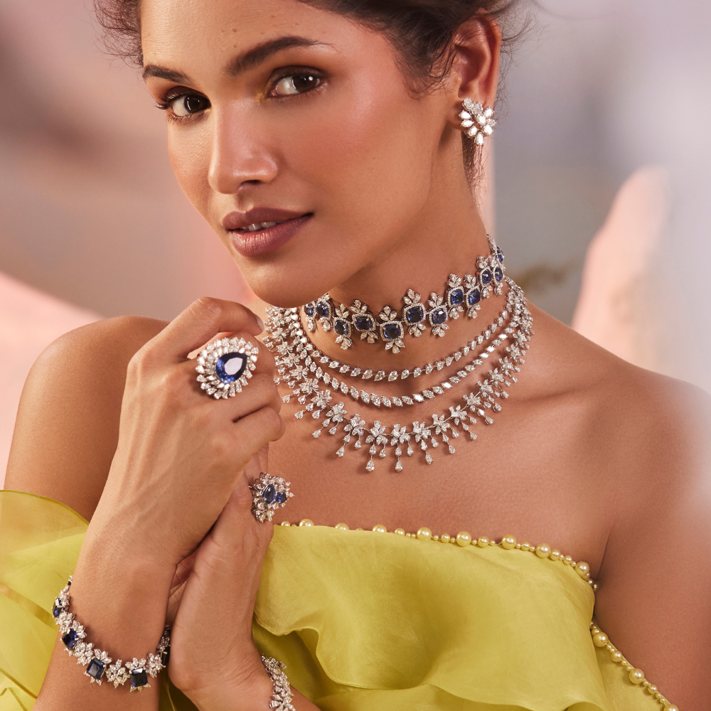 Blue Majesty Sapphire & Diamond Set – Necklace, Earrings, Bracelets & Rings