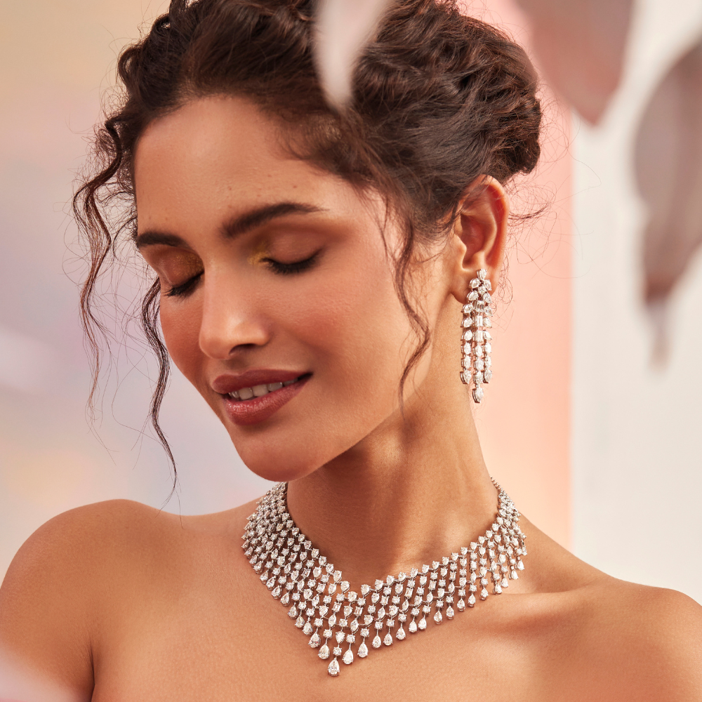 Crystal Cascade Diamond Set – Necklace, Earrings, Bracelet & Ring