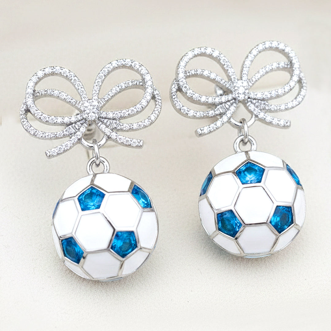 Azure Ribbon Ball Drop Earrings